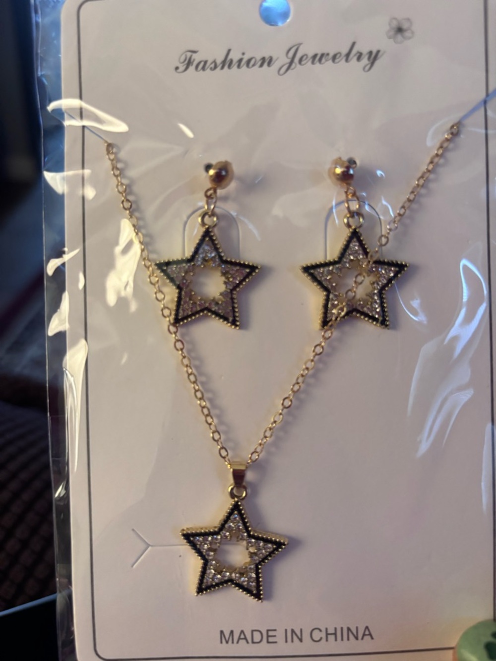 Sparkling Star Jewelry Set - Gold Star Necklace & Earrings